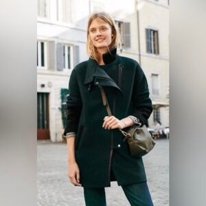 MADEWELL City Grid Coat Women Small Green Wool Asymmetrical Zip Moto Jacket